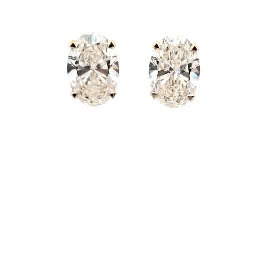 Yellow Gold Stud Earrings with Oval Cut Diamonds