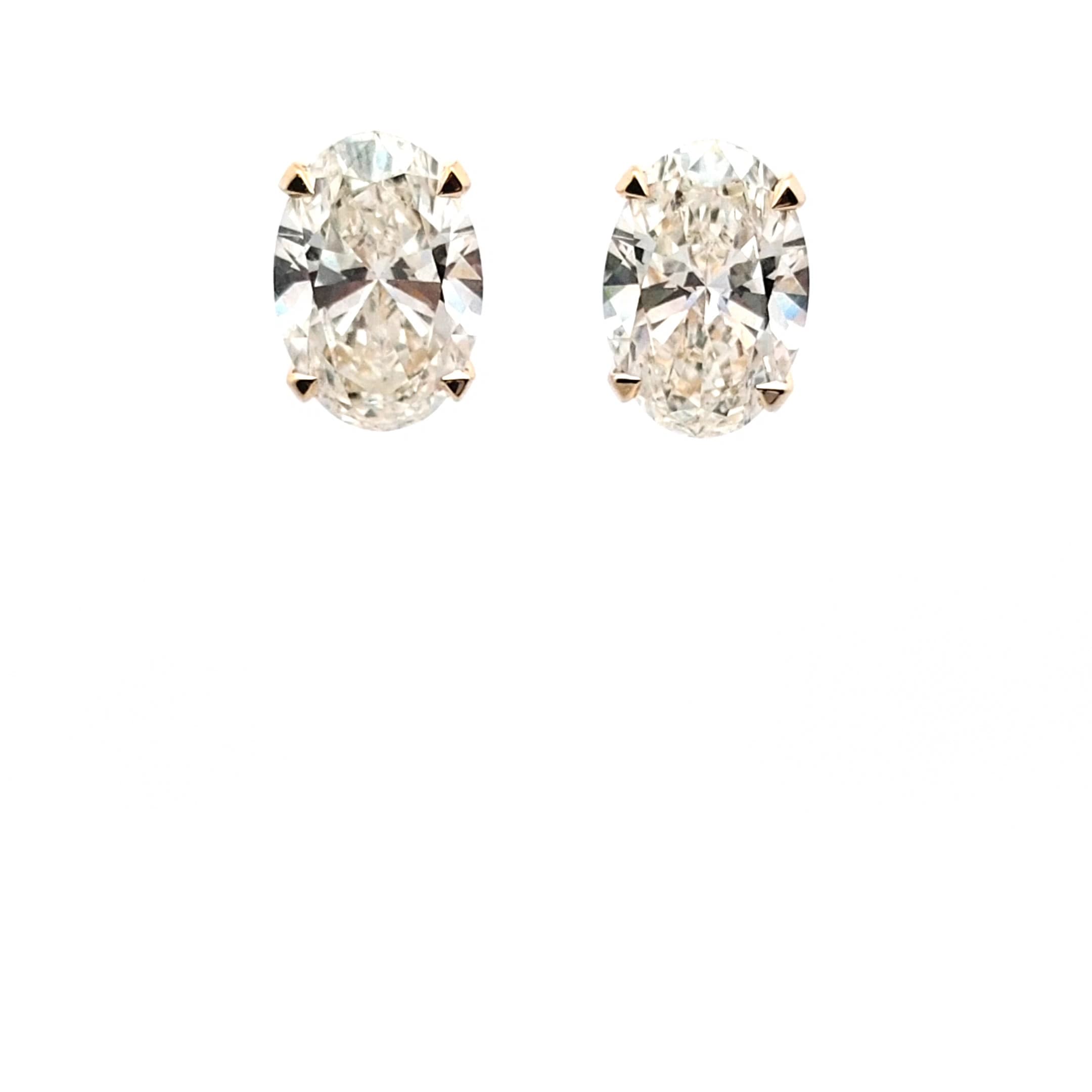 Yellow Gold Stud Earrings with Oval Cut Diamonds 2
