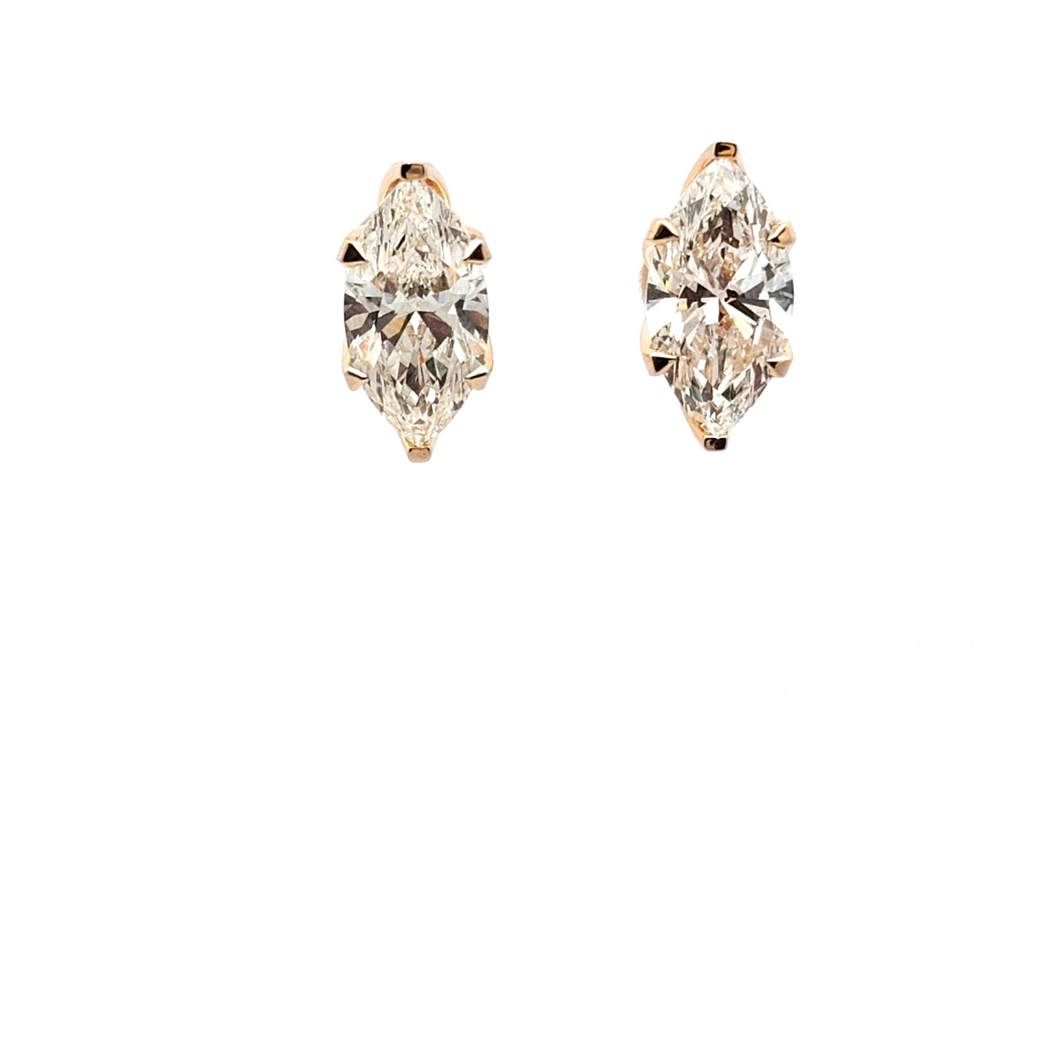 Yellow Gold Stud Earrings with Marquise Cut Diamonds 2