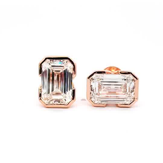 Rose Gold Stud Earrings with Emerald Cut Diamonds