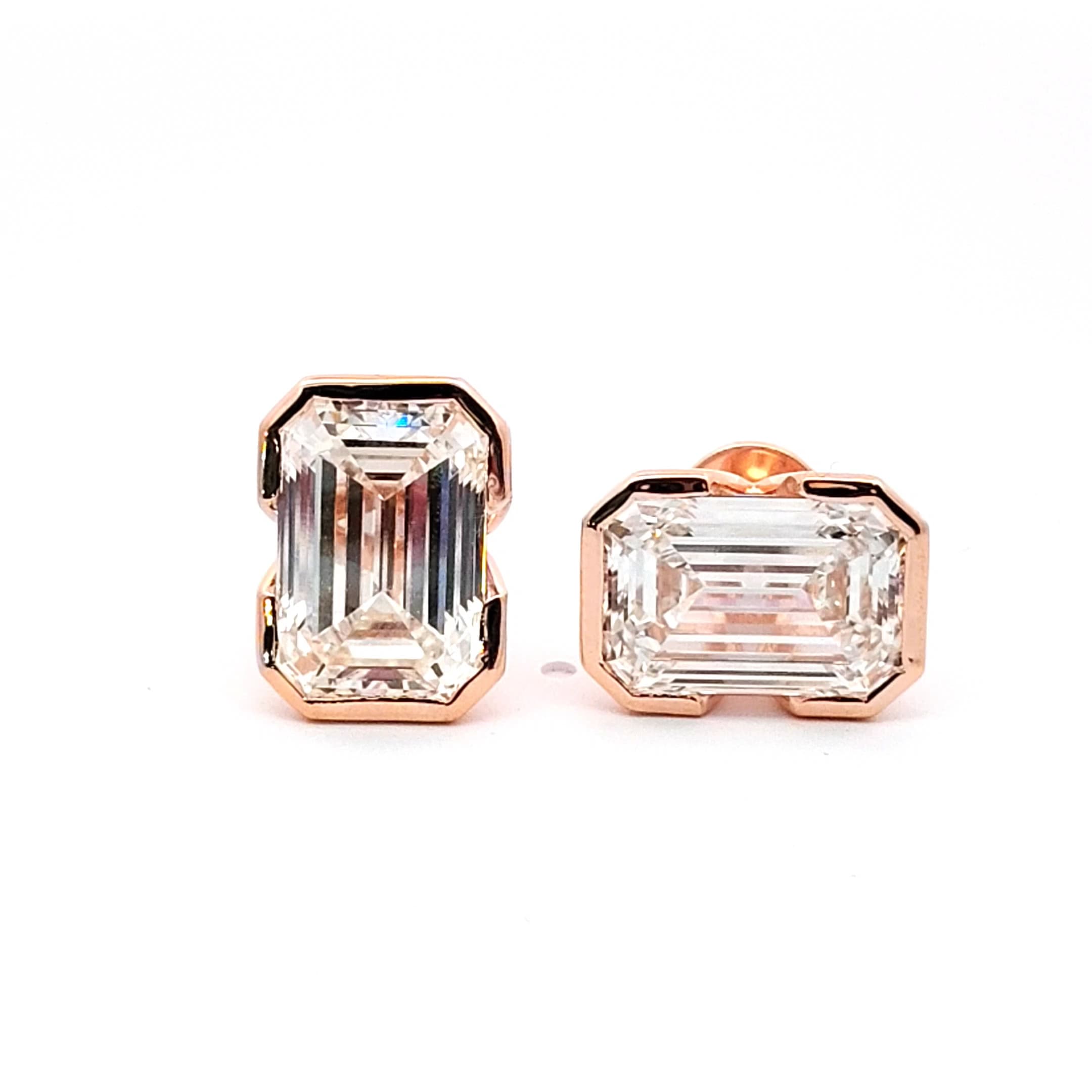 Rose Gold Stud Earrings with Emerald Cut Diamonds 2