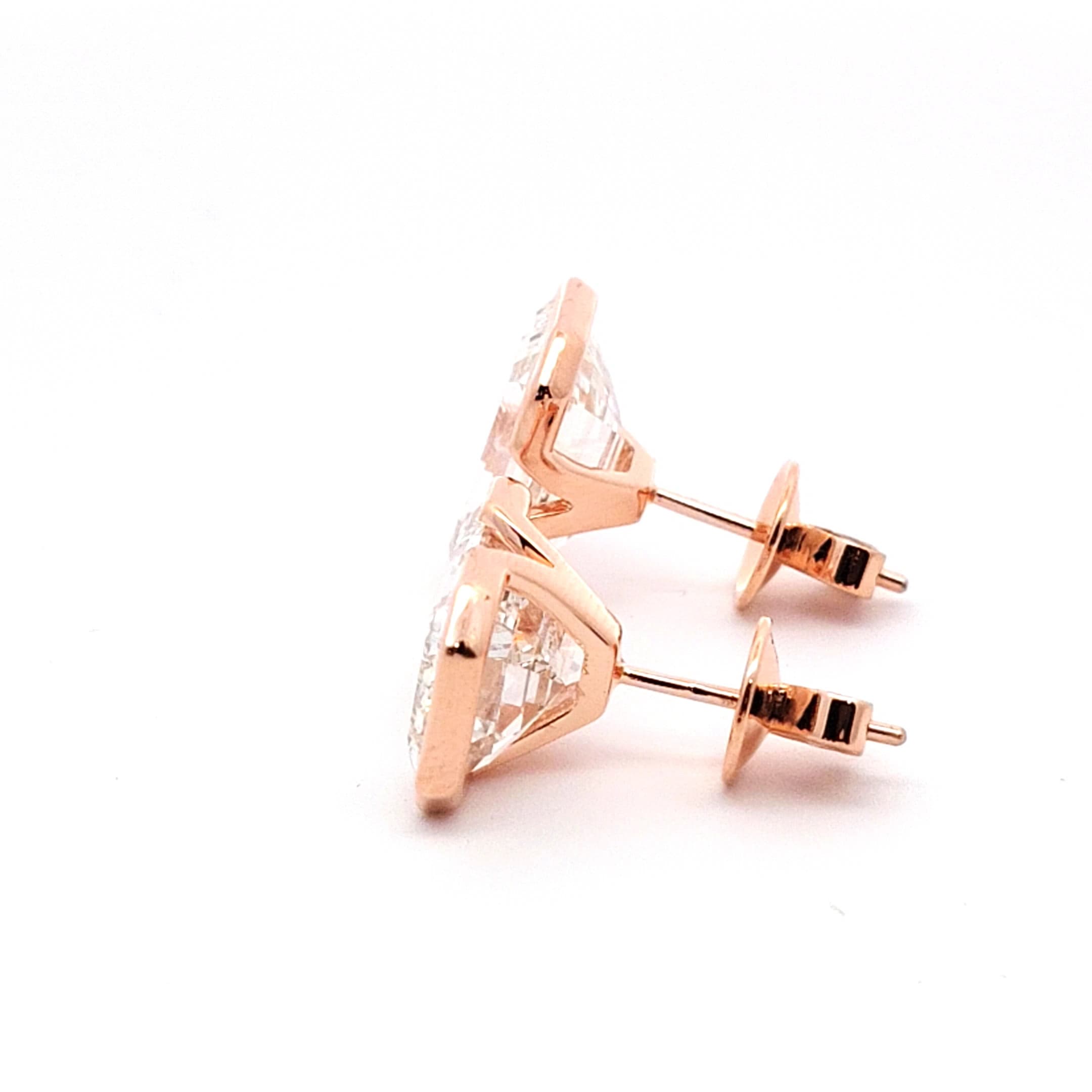 Rose Gold Stud Earrings with Emerald Cut Diamonds 3
