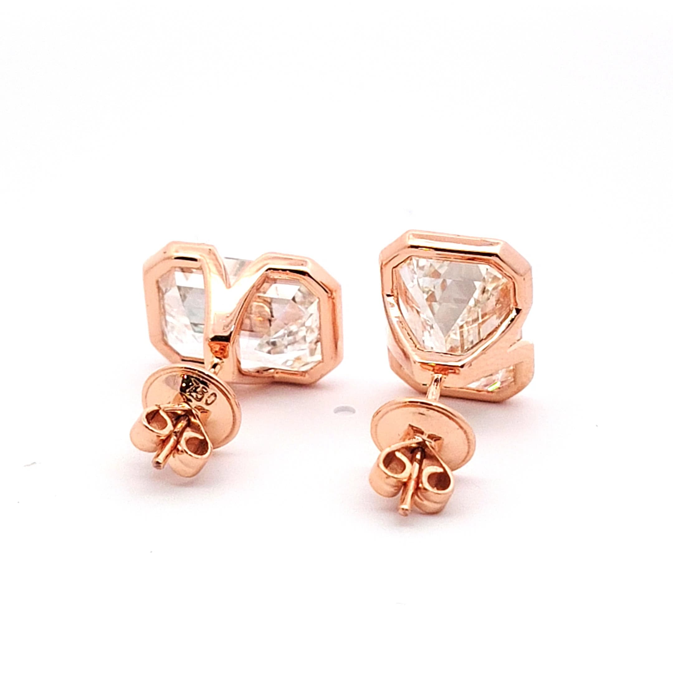 Rose Gold Stud Earrings with Emerald Cut Diamonds 4