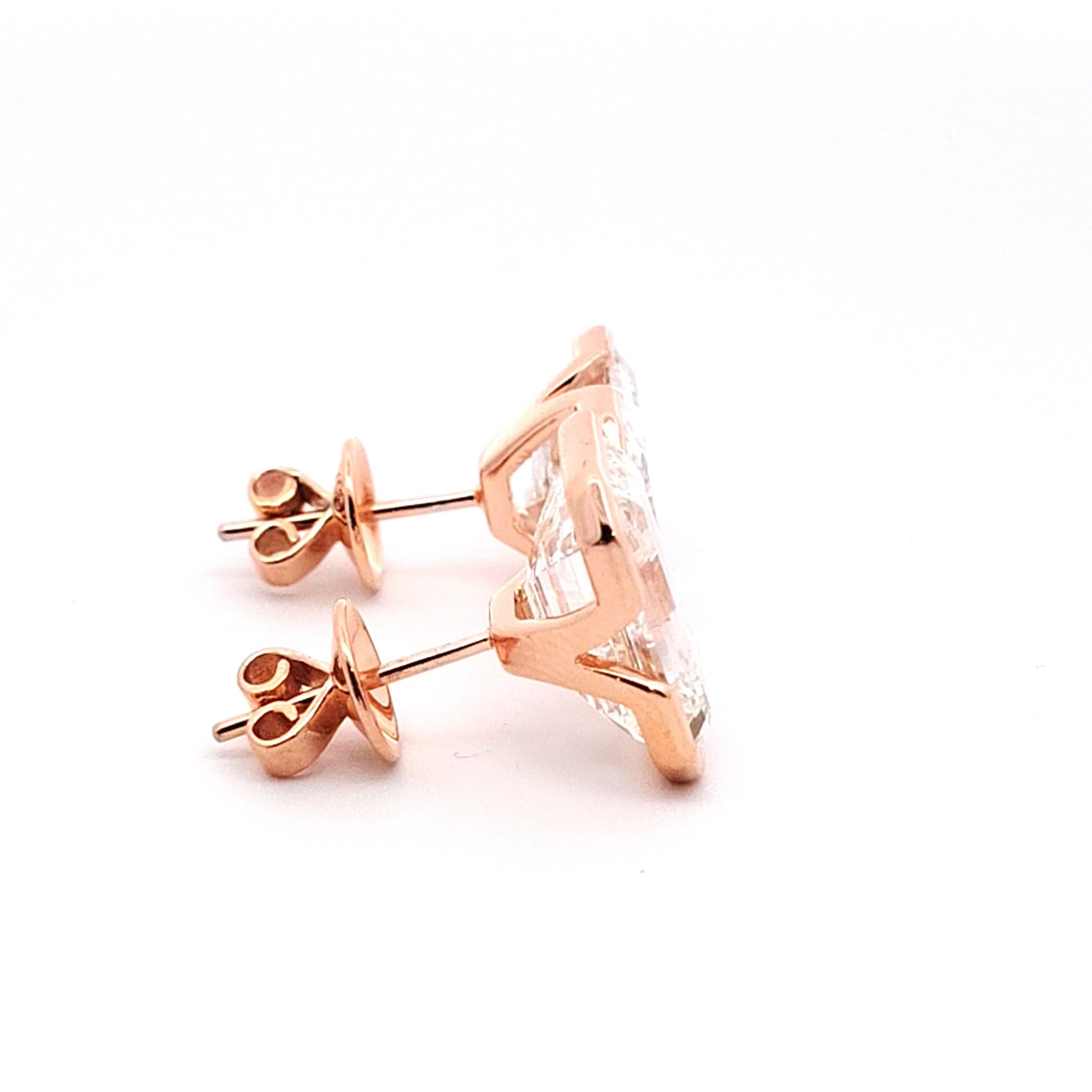 Rose Gold Stud Earrings with Emerald Cut Diamonds 5