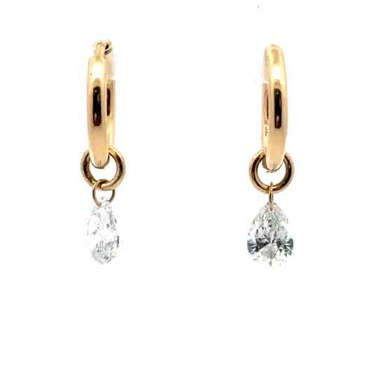 Yellow Gold Hoop Earrings with Pear Cut Diamond Dangle
