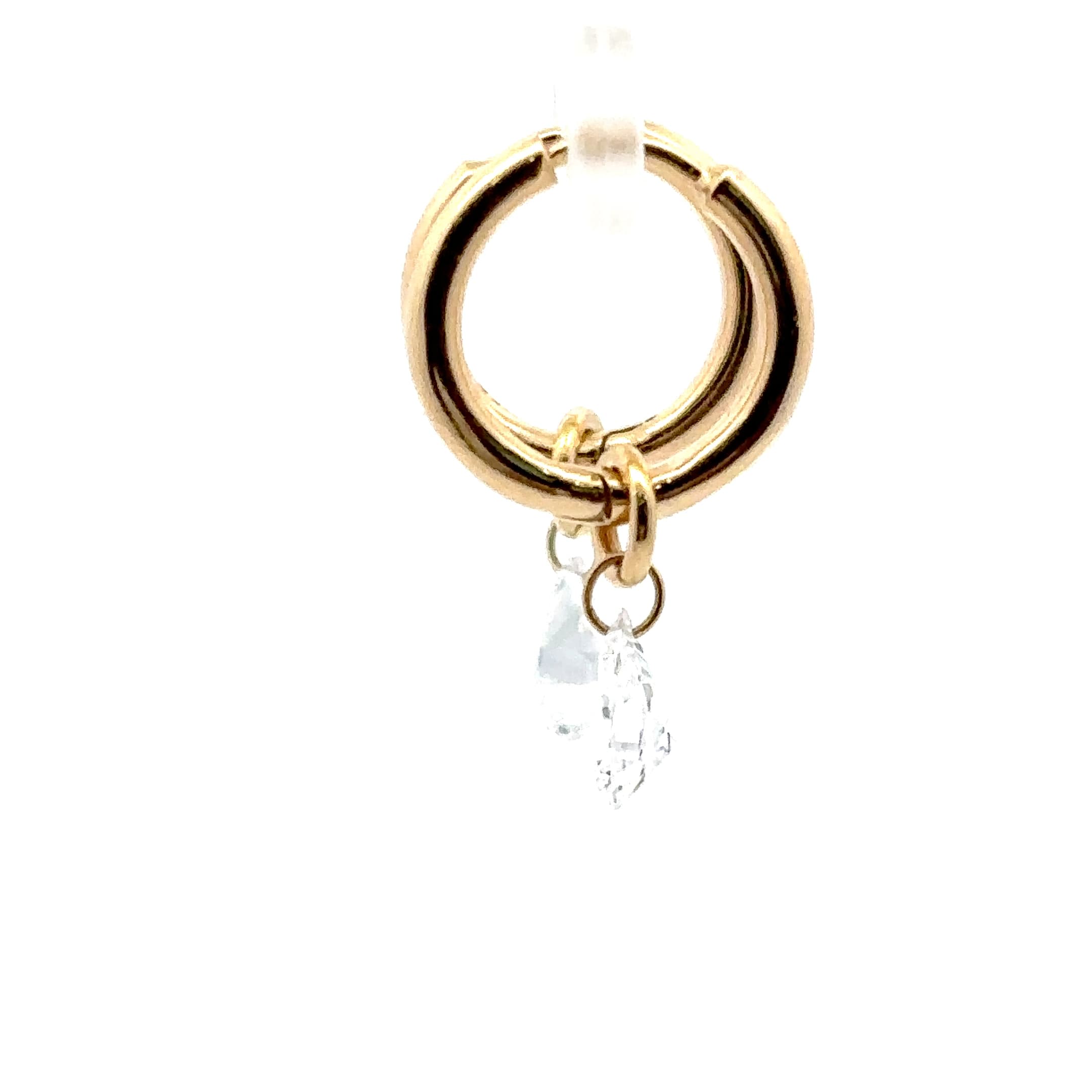 Yellow Gold Hoop Earrings with Pear Cut Diamond Dangle 3
