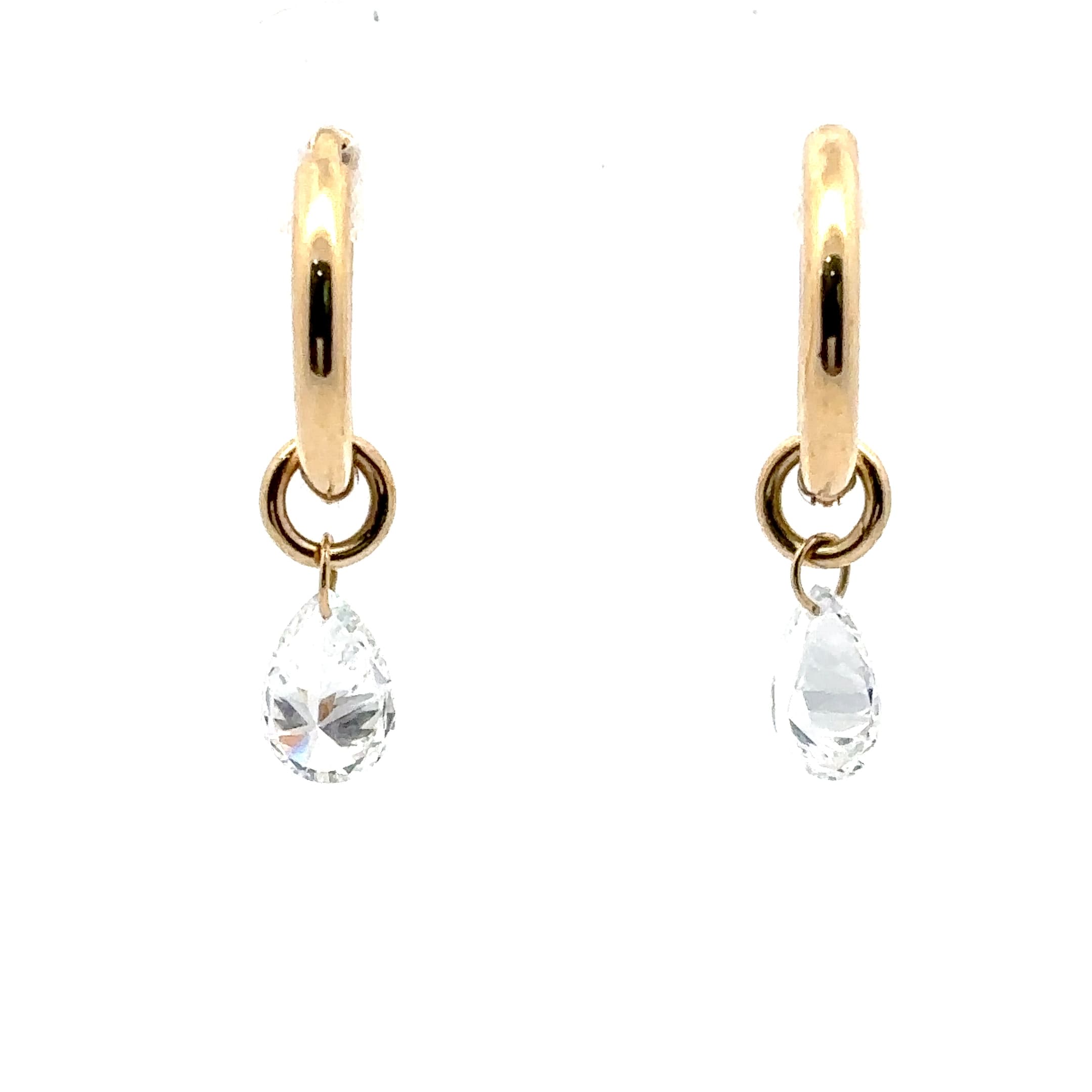 Yellow Gold Hoop Earrings with Pear Cut Diamond Dangle 4