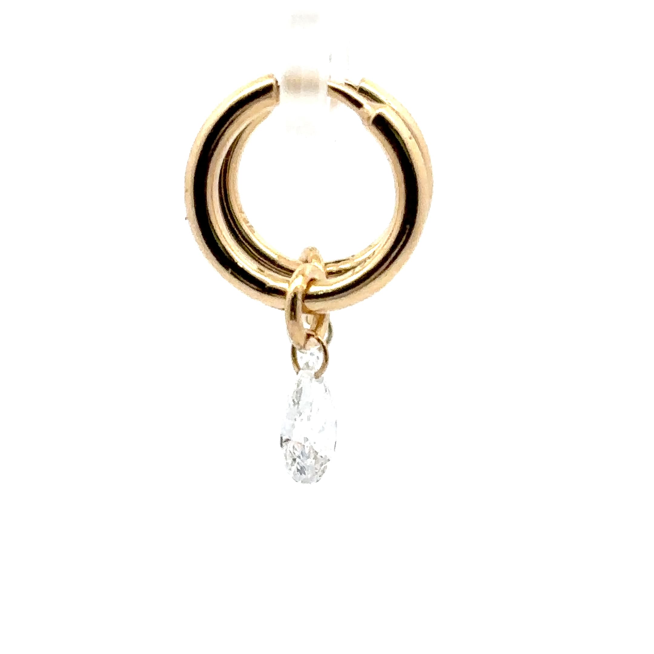 Yellow Gold Hoop Earrings with Pear Cut Diamond Dangle 5