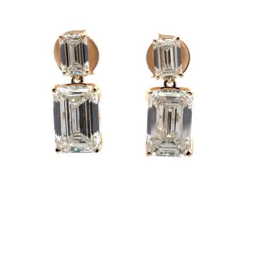 Rose Gold Drop Earrings with Emerald Cut Diamonds