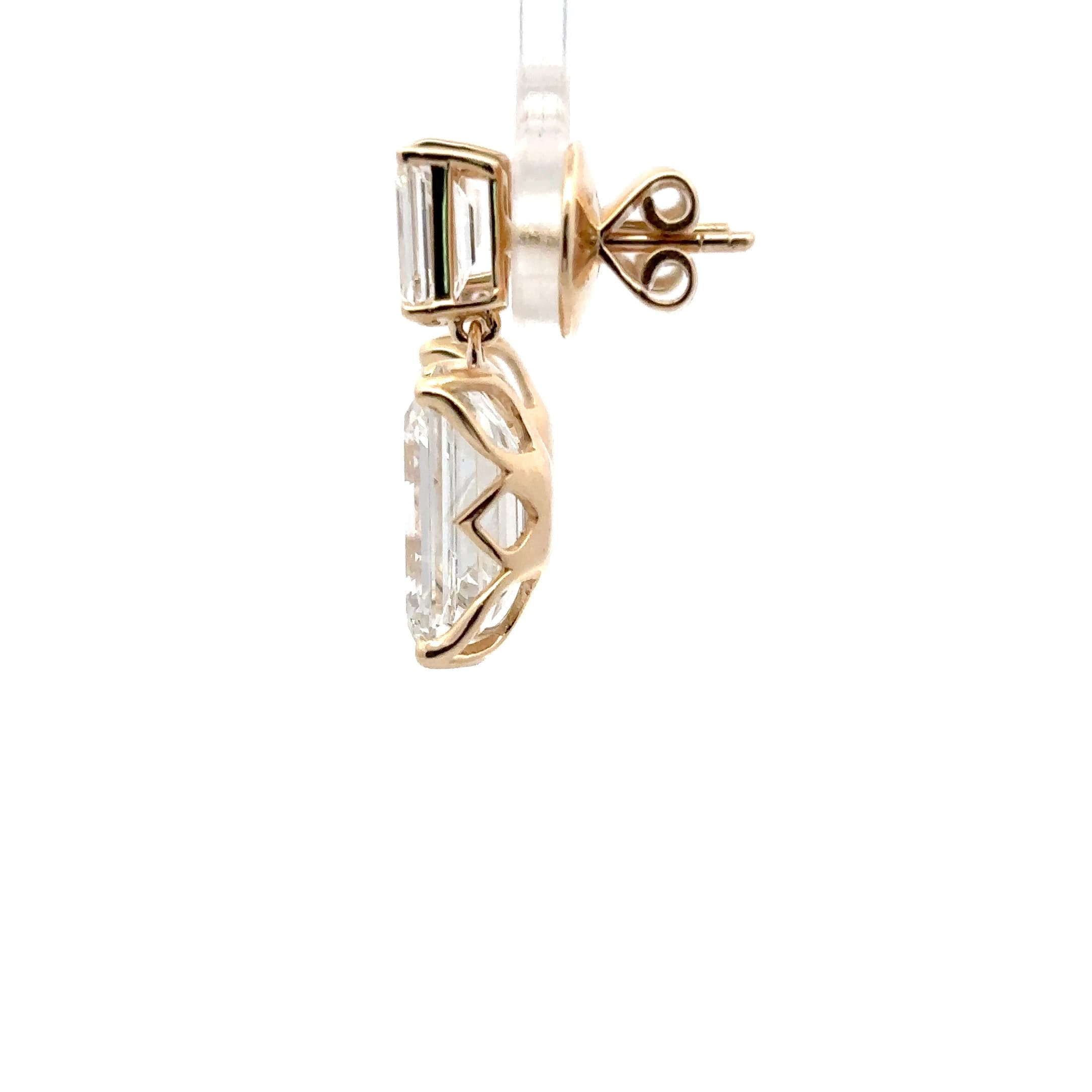 Rose Gold Drop Earrings with Emerald Cut Diamonds 3