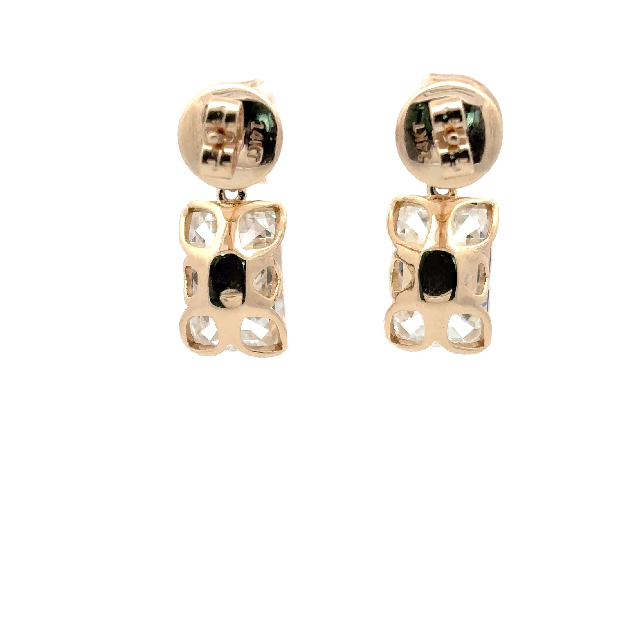 Rose Gold Drop Earrings with Emerald Cut Diamonds 4