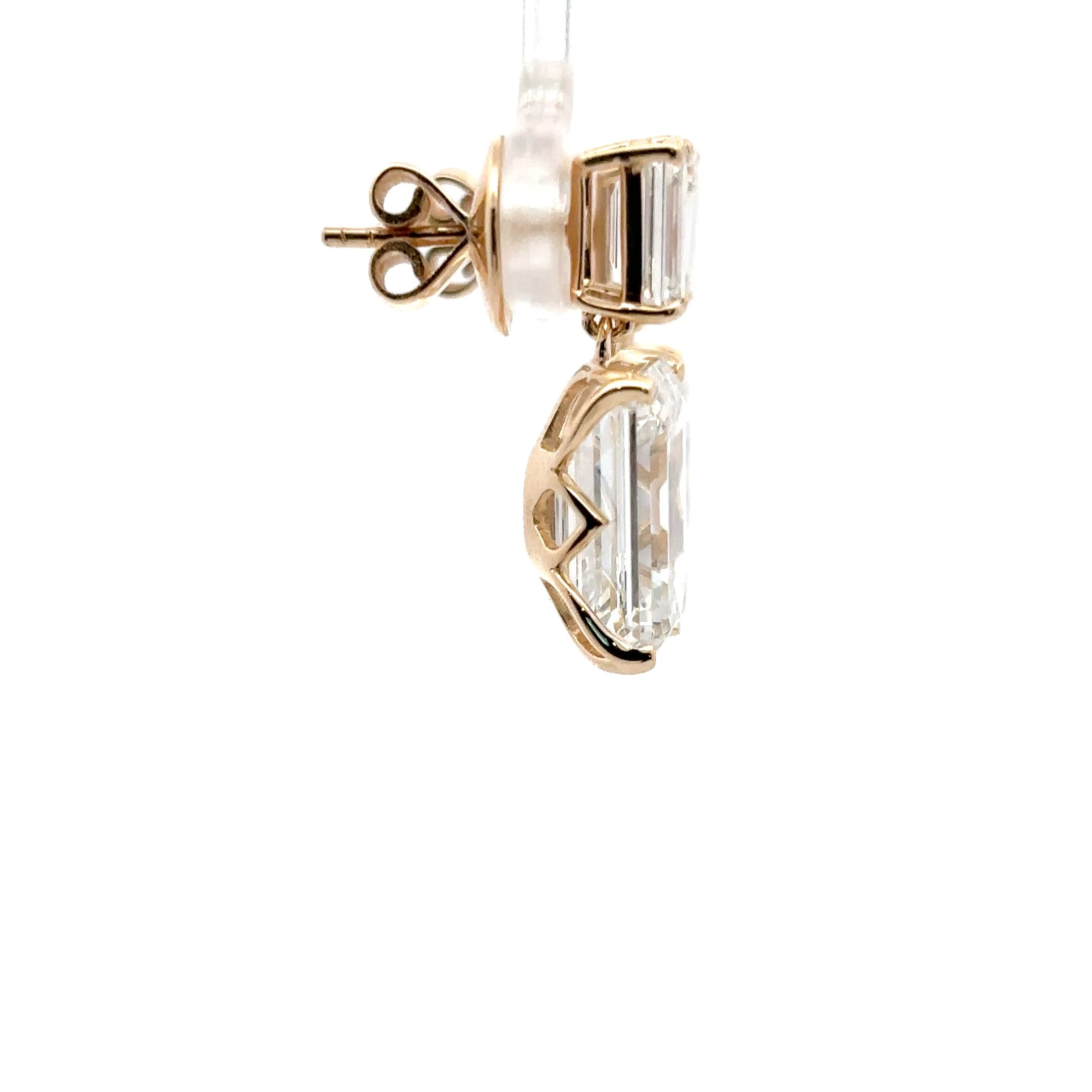 Rose Gold Drop Earrings with Emerald Cut Diamonds 5
