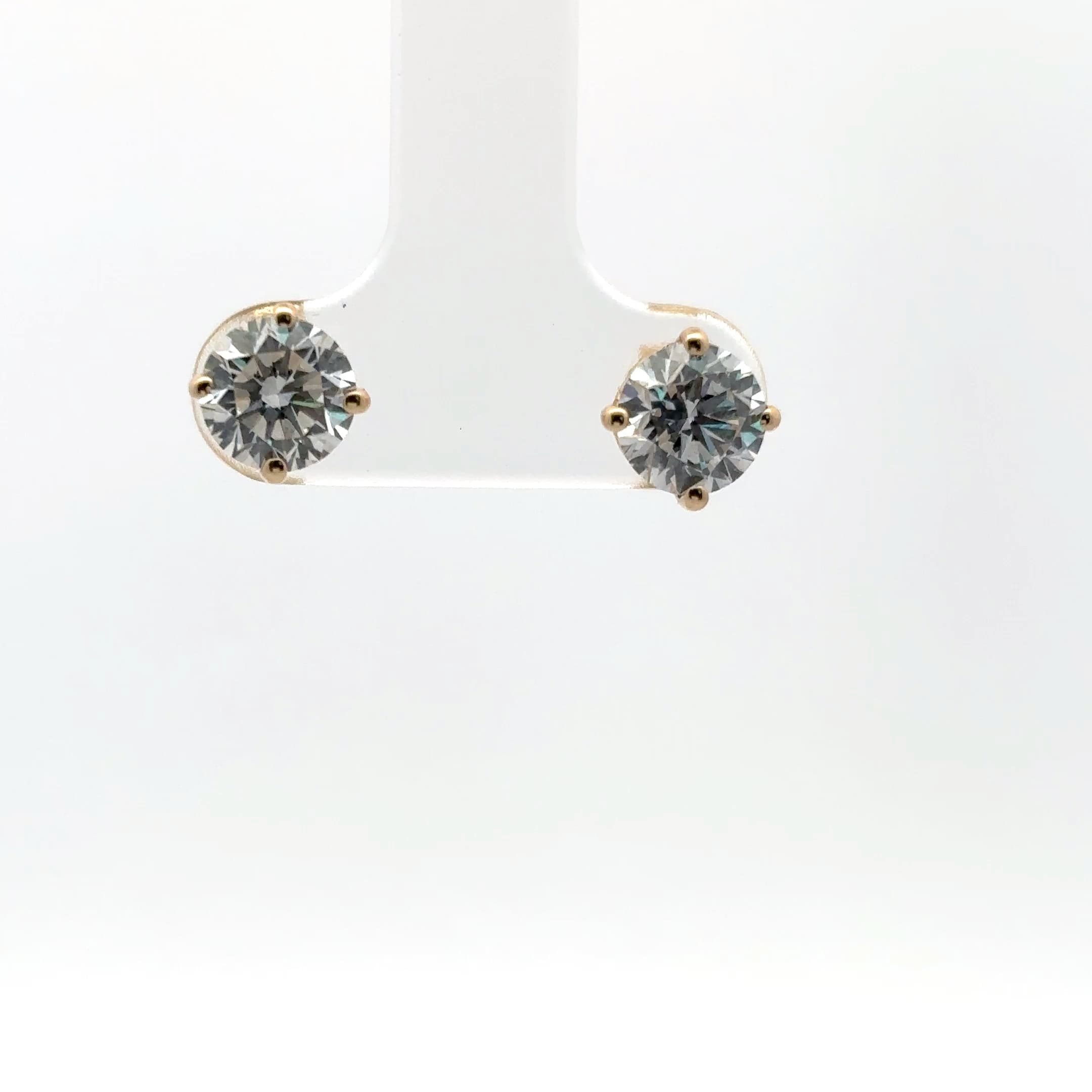 Yellow Gold Stud Earrings with Round Brilliant Diamonds 2