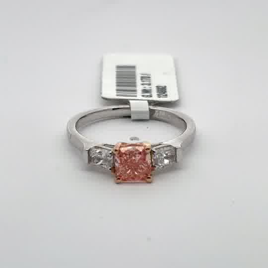 14k White Gold Ring with Cushion Cut Orange Diamond