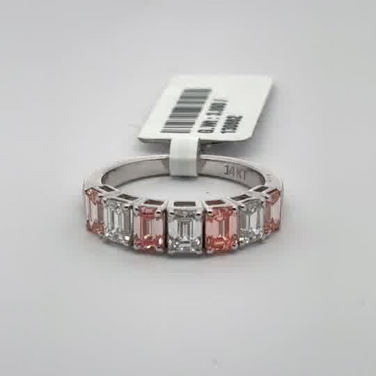 14K White Gold Emerald-Cut Diamond Multistone Ring