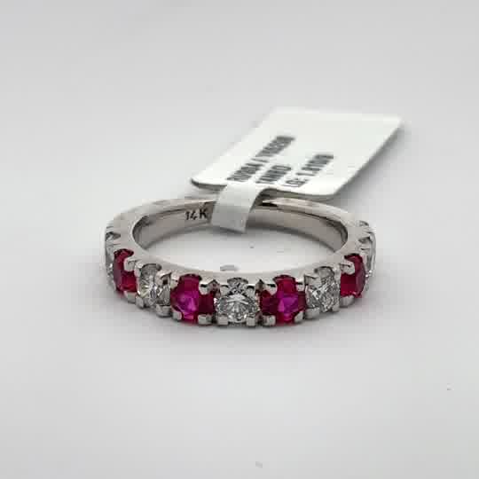 White Gold Eternity Ring with Oval Cabochon Rubies