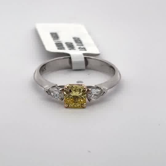 Fancy Yellow Cushion Cut Diamond Ring in White Gold