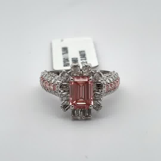 Multistone Ring with Emerald Cut Red Diamond