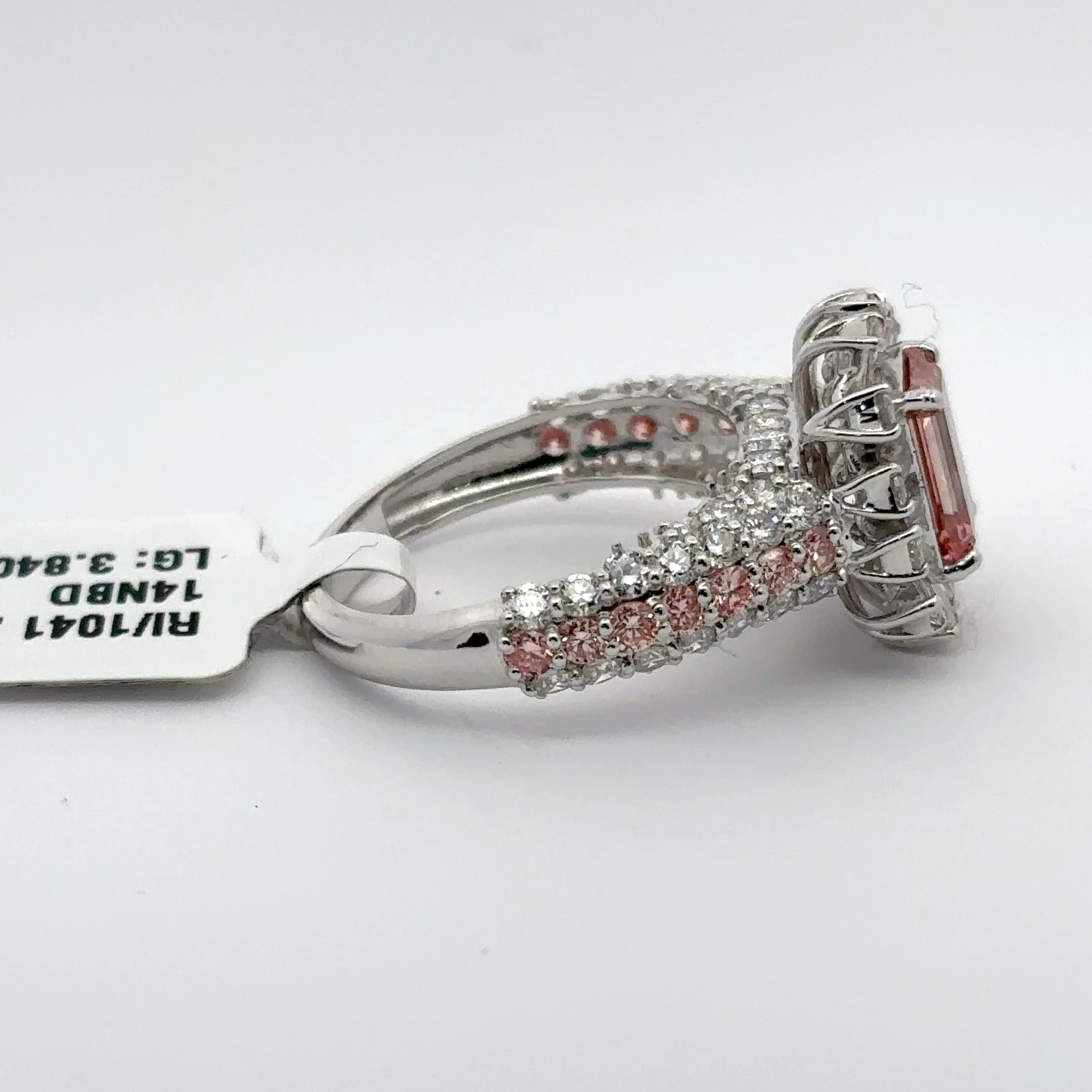 Multistone Ring with Emerald Cut Red Diamond 5
