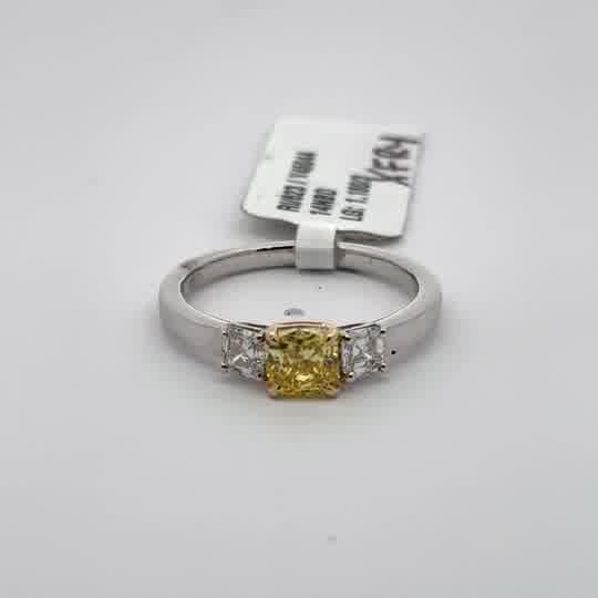 Cushion Cut Yellow Diamond Multistone Ring in White Gold