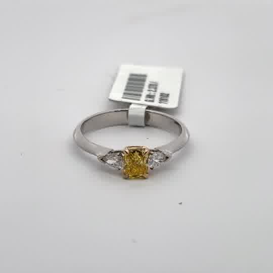 White Gold Multi-Stone Ring with Cushion Cut Yellow Diamond