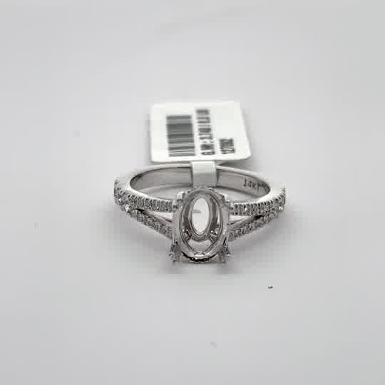 14K T White Gold Pavé-Set Ring Mounting for Oval Gemstone