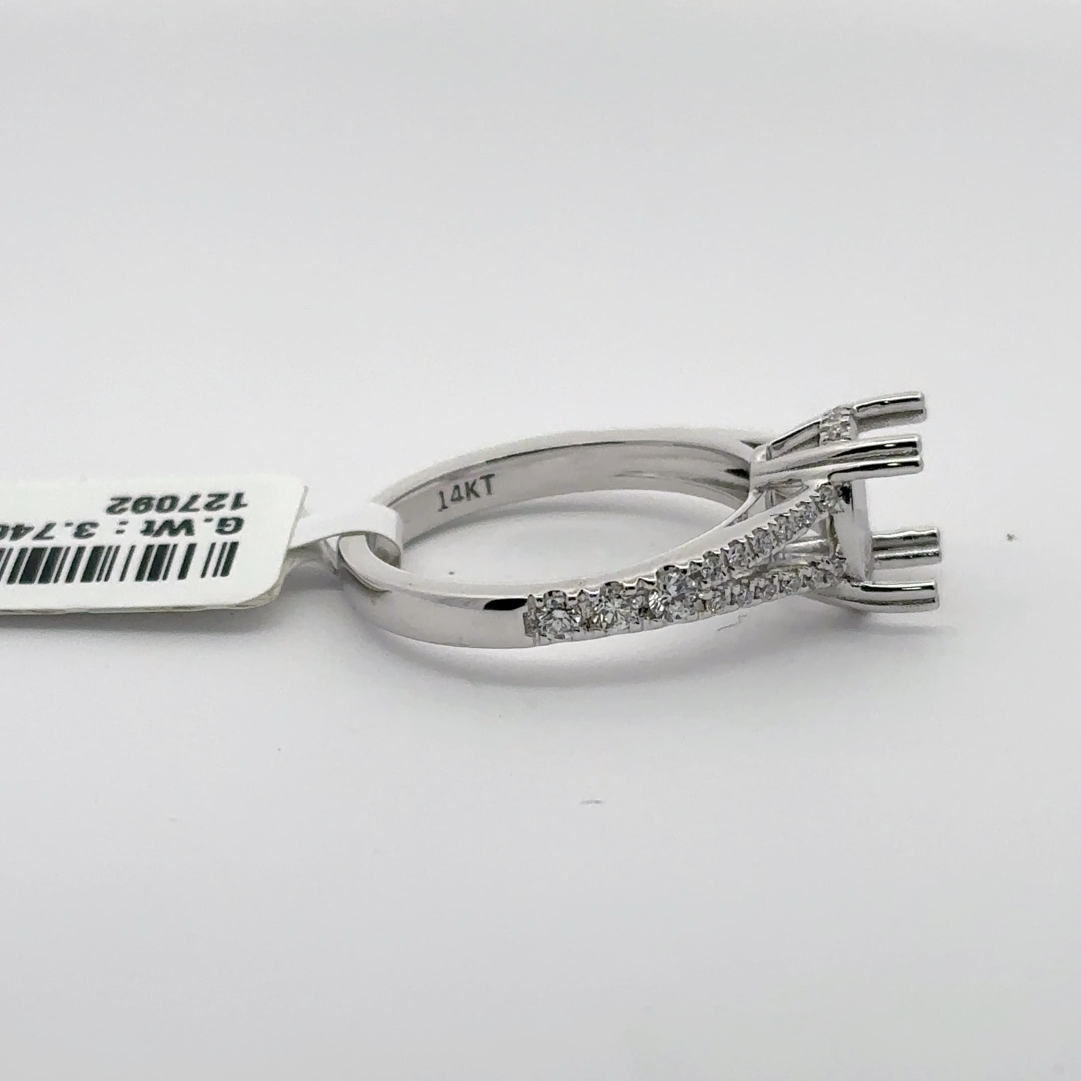 14K T White Gold Pavé-Set Ring Mounting for Oval Gemstone 5