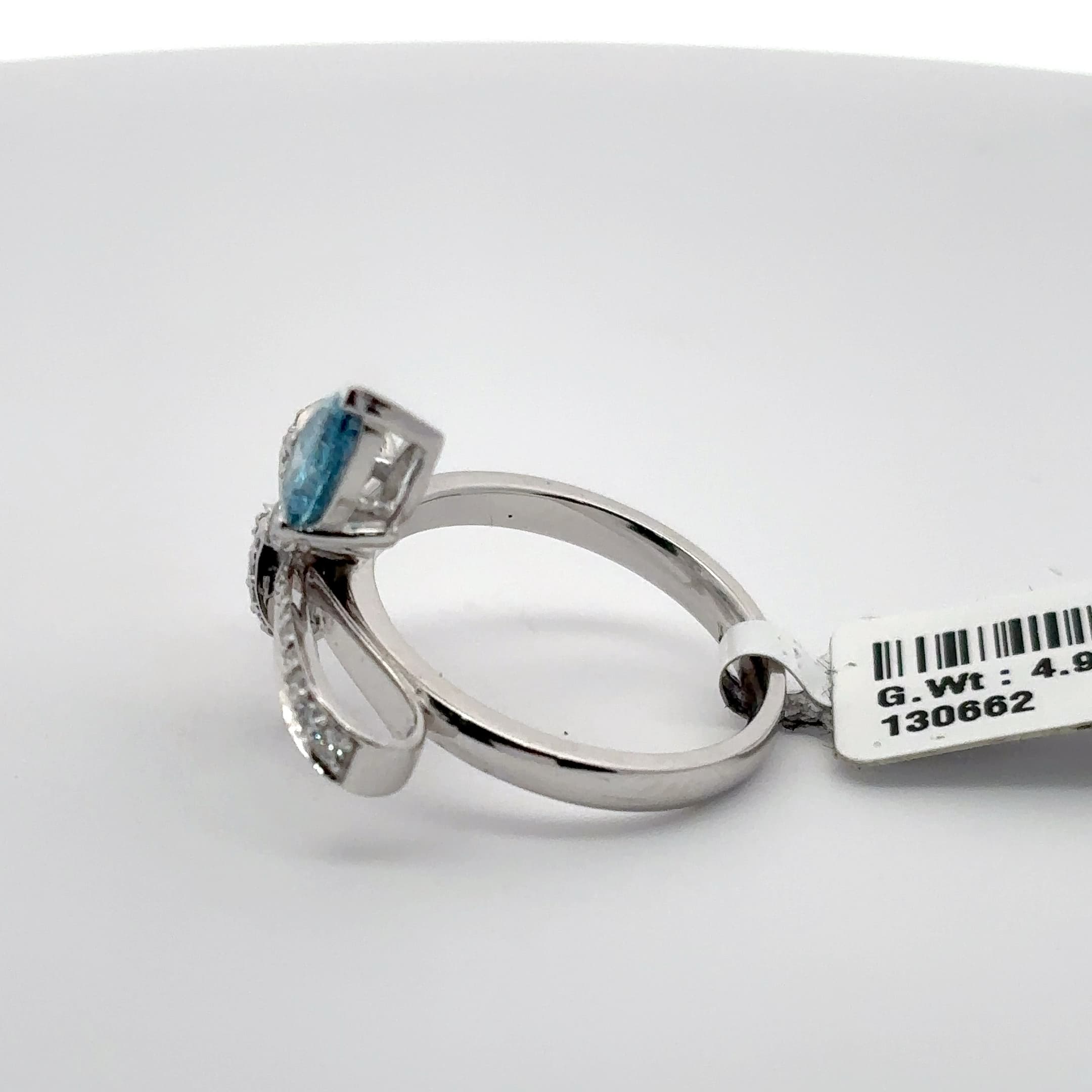 White Gold Plated Silver Multistone Ring with Bluish-Green Aquamarine 3