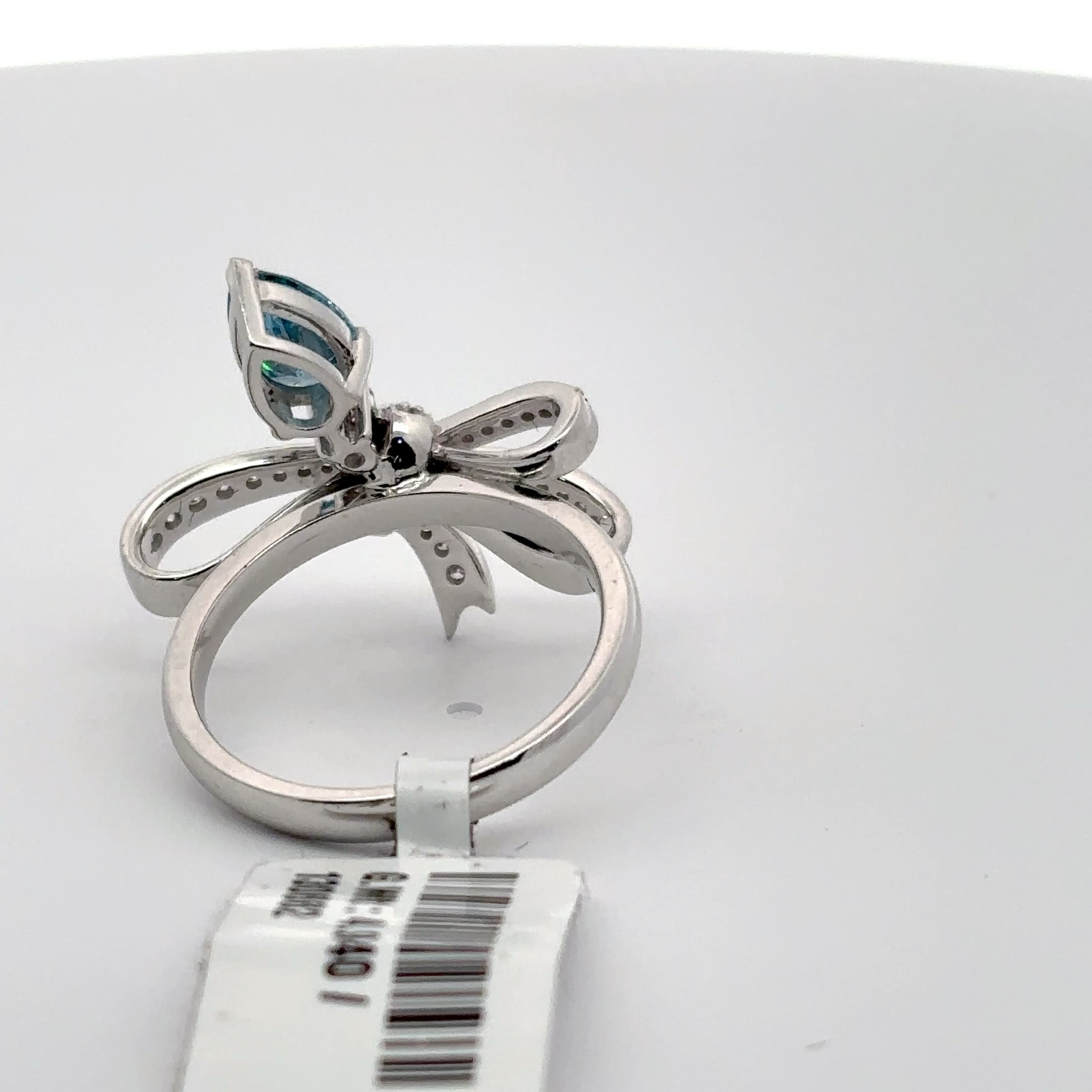 White Gold Plated Silver Multistone Ring with Bluish-Green Aquamarine 4