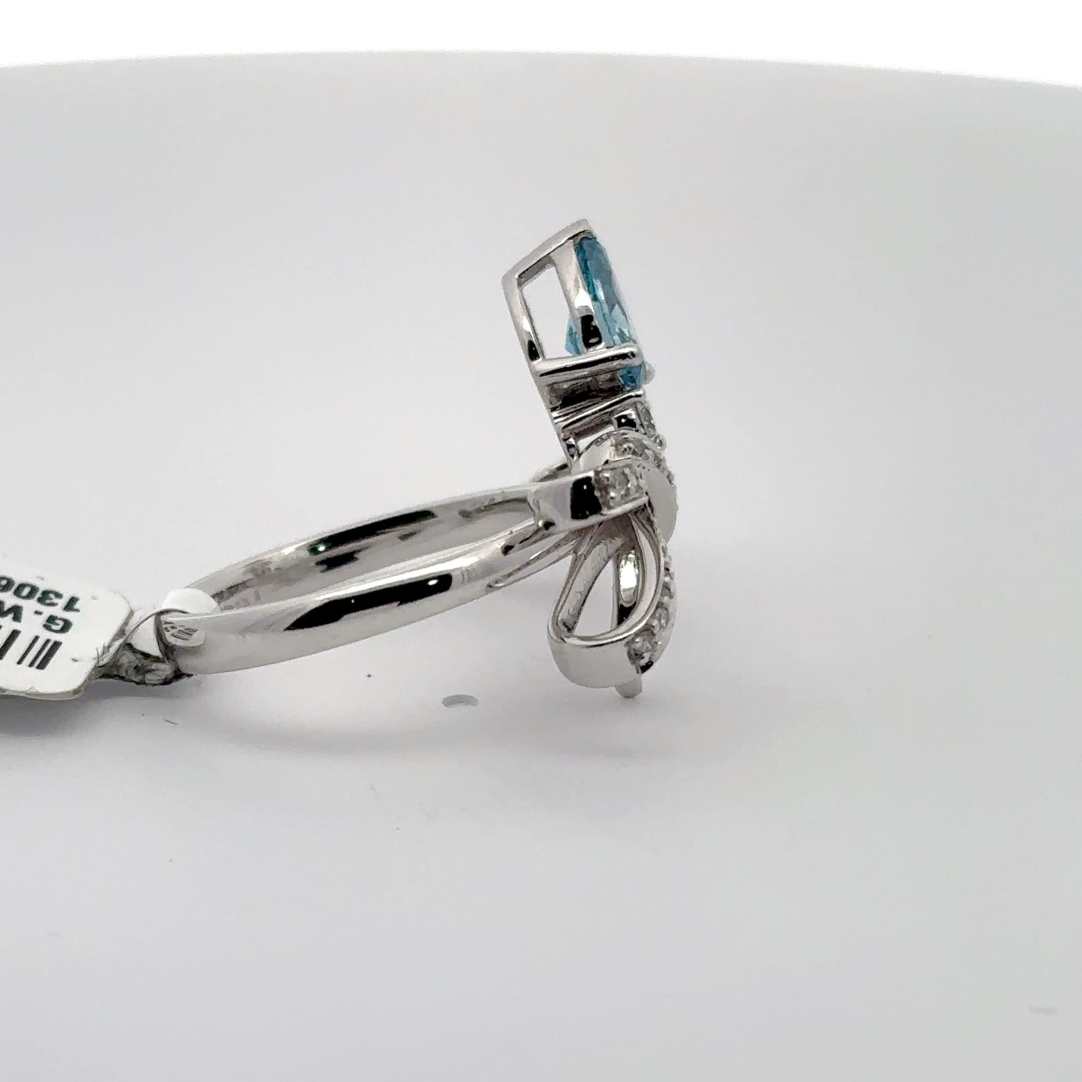 White Gold Plated Silver Multistone Ring with Bluish-Green Aquamarine 5