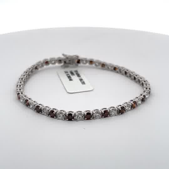 White Gold Tennis Bracelet with Reddish Orange and white rounds