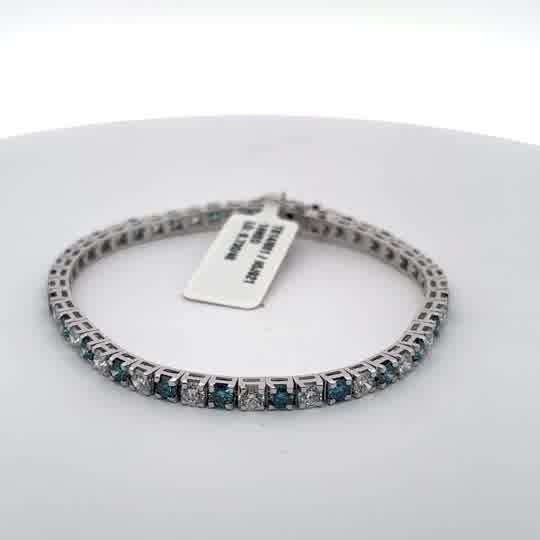 White Gold Tennis Bracelet with Square Cut Blue Diamond