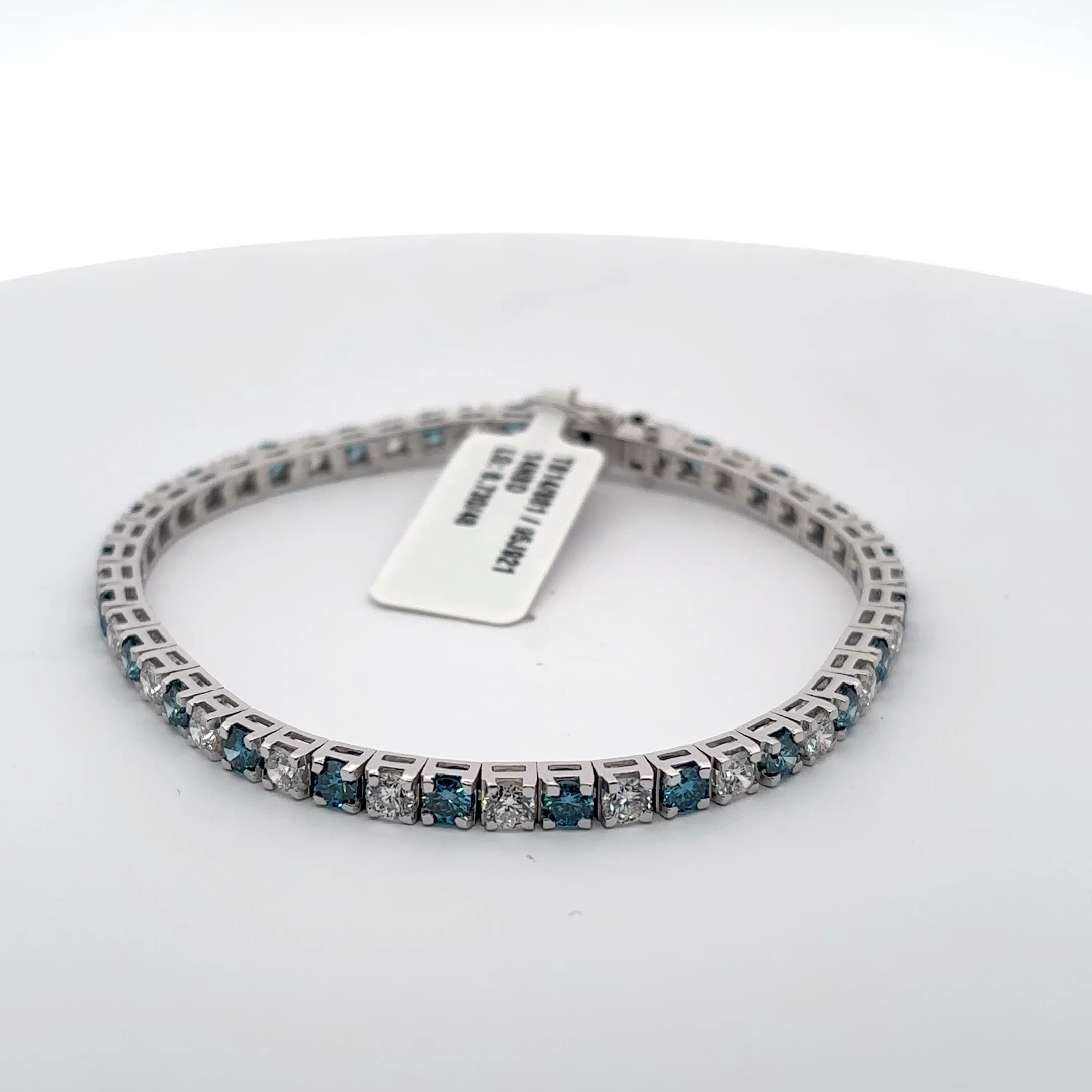 White Gold Tennis Bracelet with Square Cut Blue Diamond 2