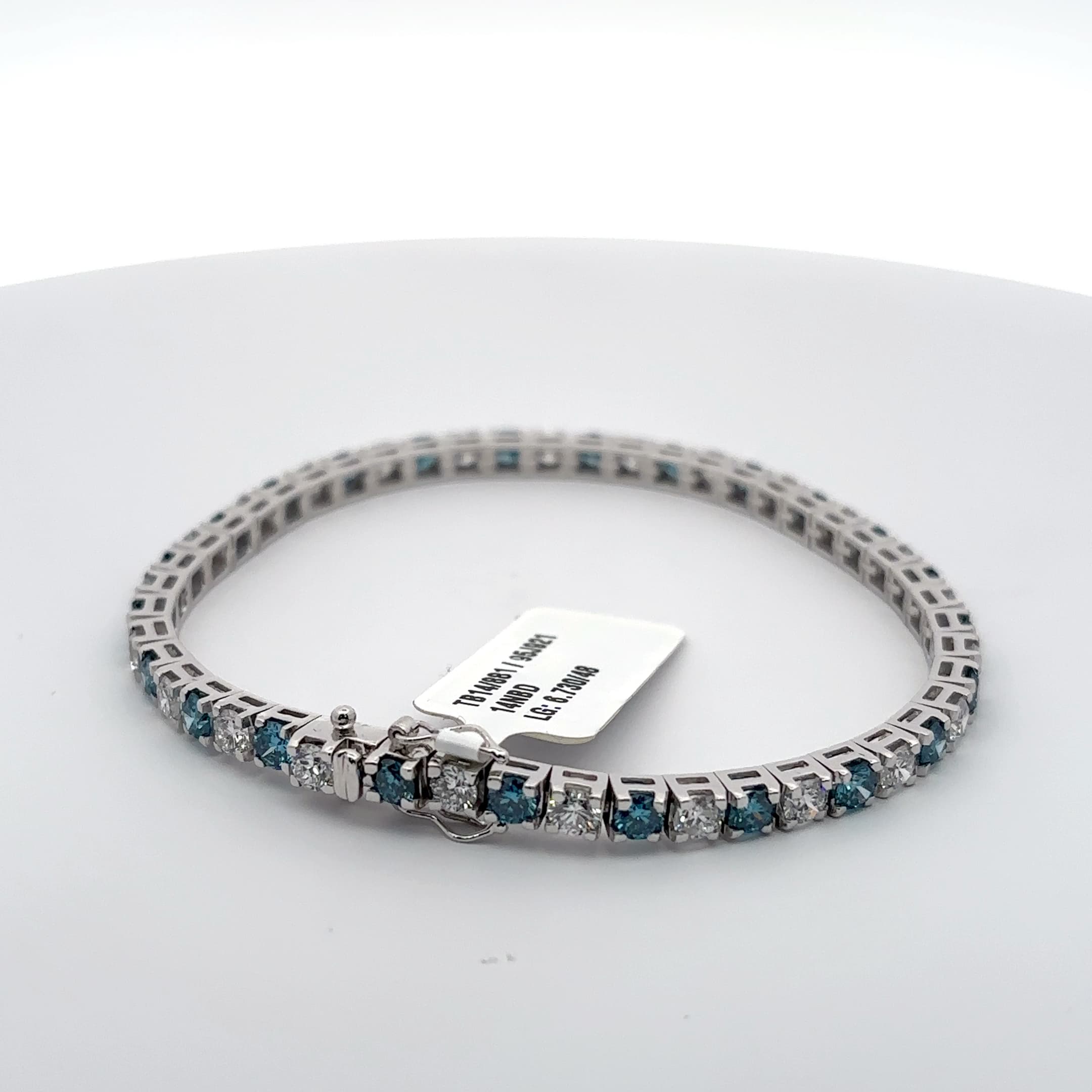 White Gold Tennis Bracelet with Square Cut Blue Diamond 4