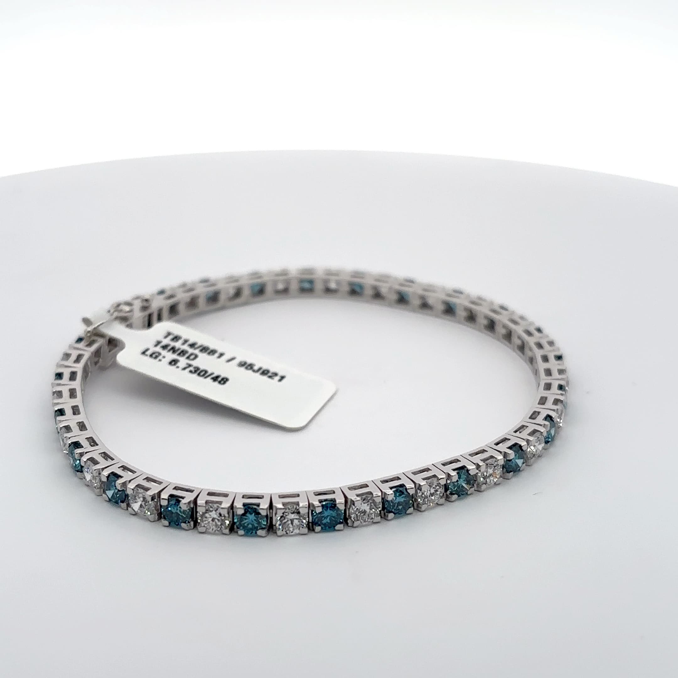 White Gold Tennis Bracelet with Square Cut Blue Diamond 5