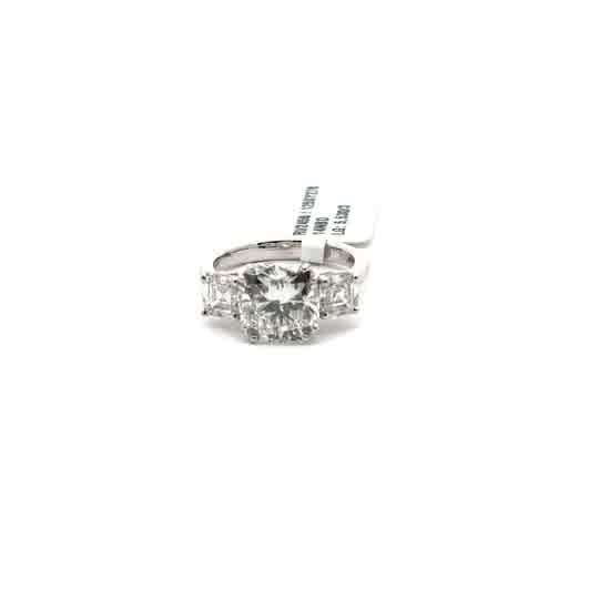 White Gold Three-Stone Ring with Square Cushion Cut Diamond