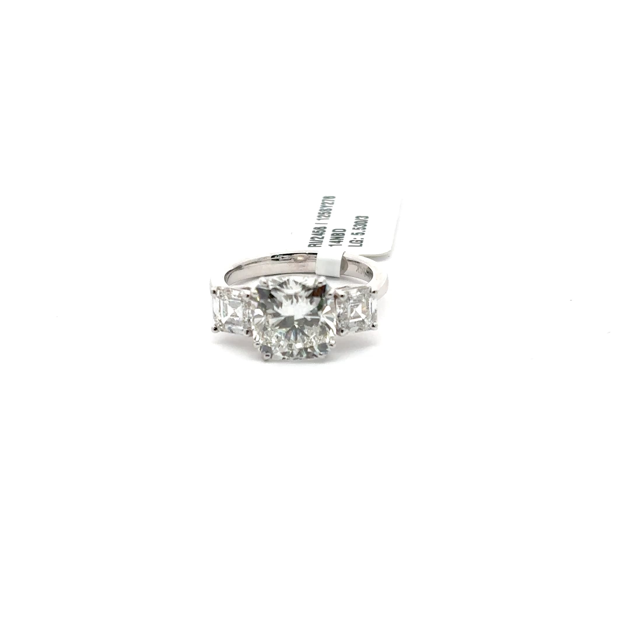 White Gold Three-Stone Ring with Square Cushion Cut Diamond 2