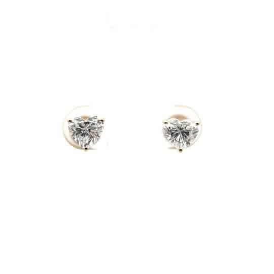 Heart Shaped Brilliant Cut Diamond Yellow Gold Stud Earrings