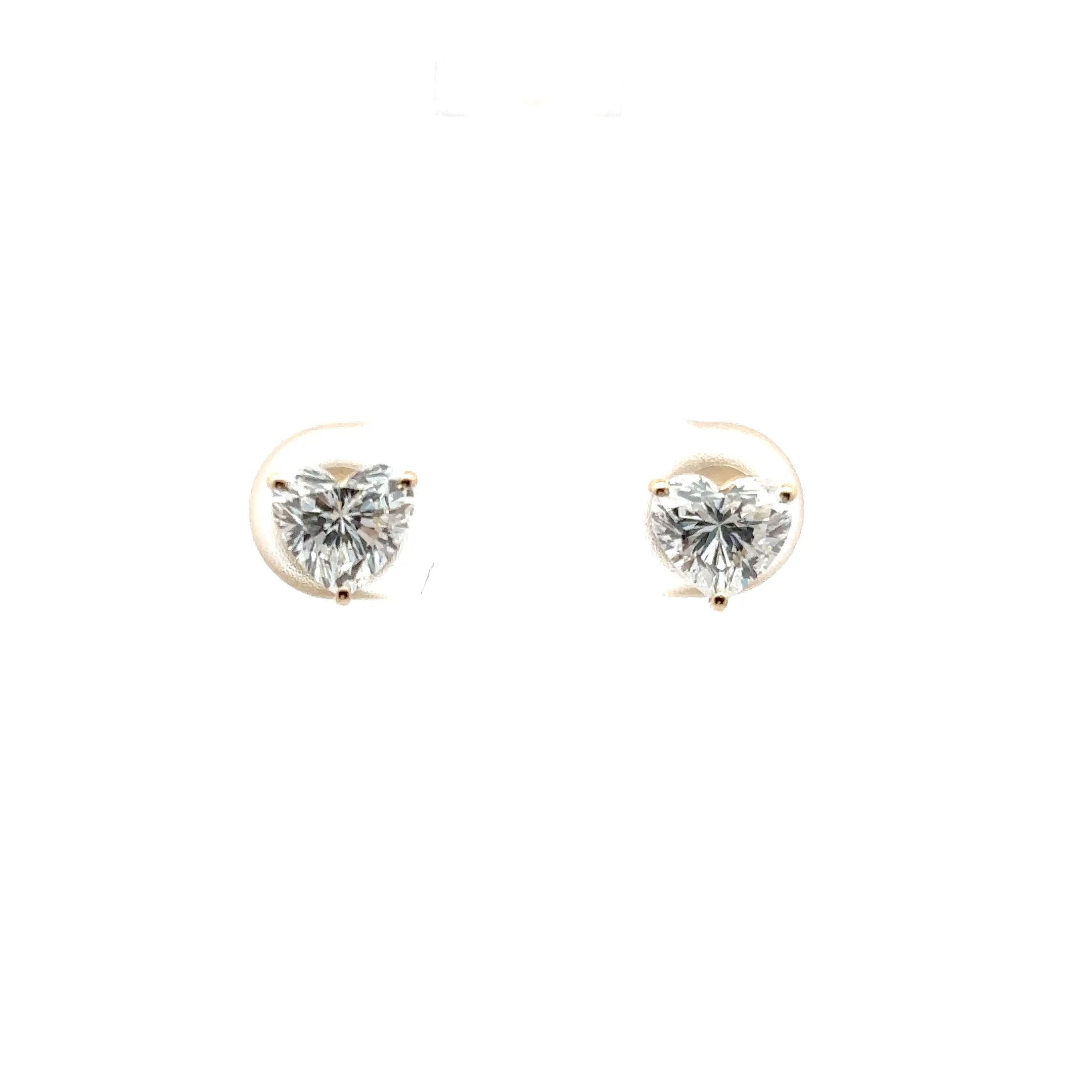 Heart Shaped Brilliant Cut Diamond Yellow Gold Stud Earrings 2