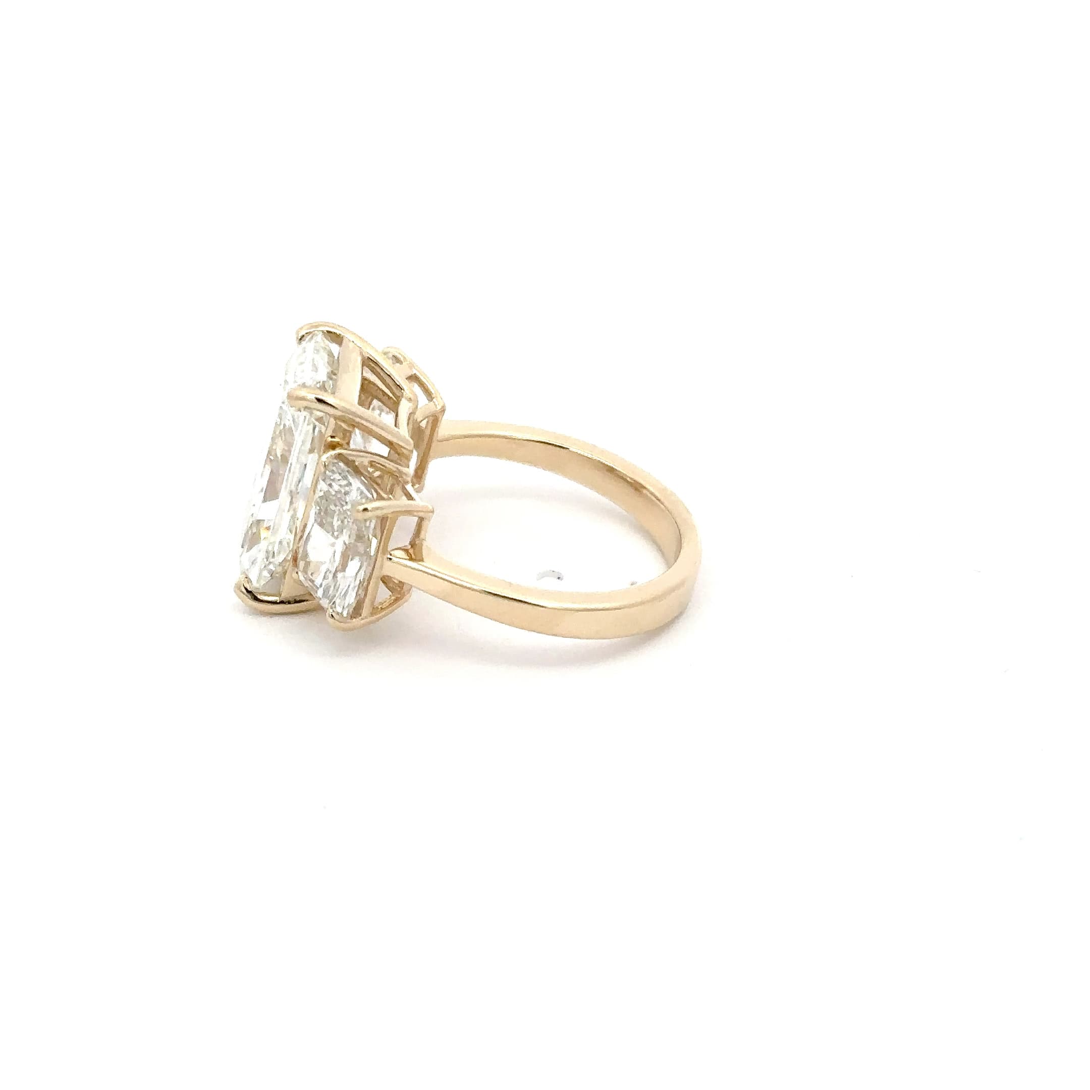 Radiant Cut Diamond Three-Stone Yellow Gold Ring 3