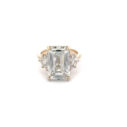 Yellow Gold Ring with Emerald Cut Diamond Center Stone