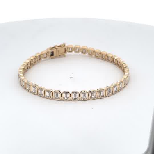 Yellow Gold Emerald Cut Diamond Bezel Tennis Bracelet