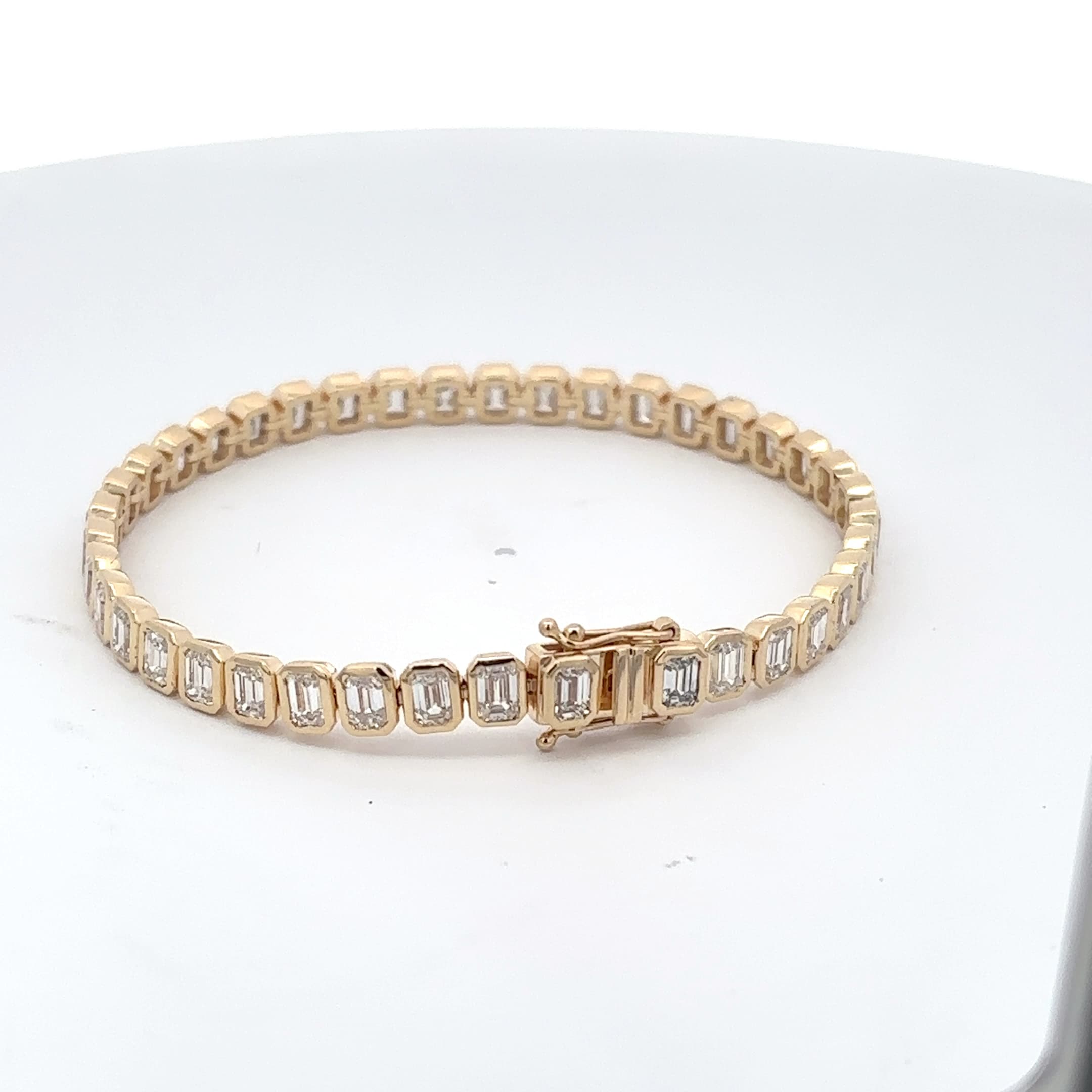 Yellow Gold Emerald Cut Diamond Bezel Tennis Bracelet 4