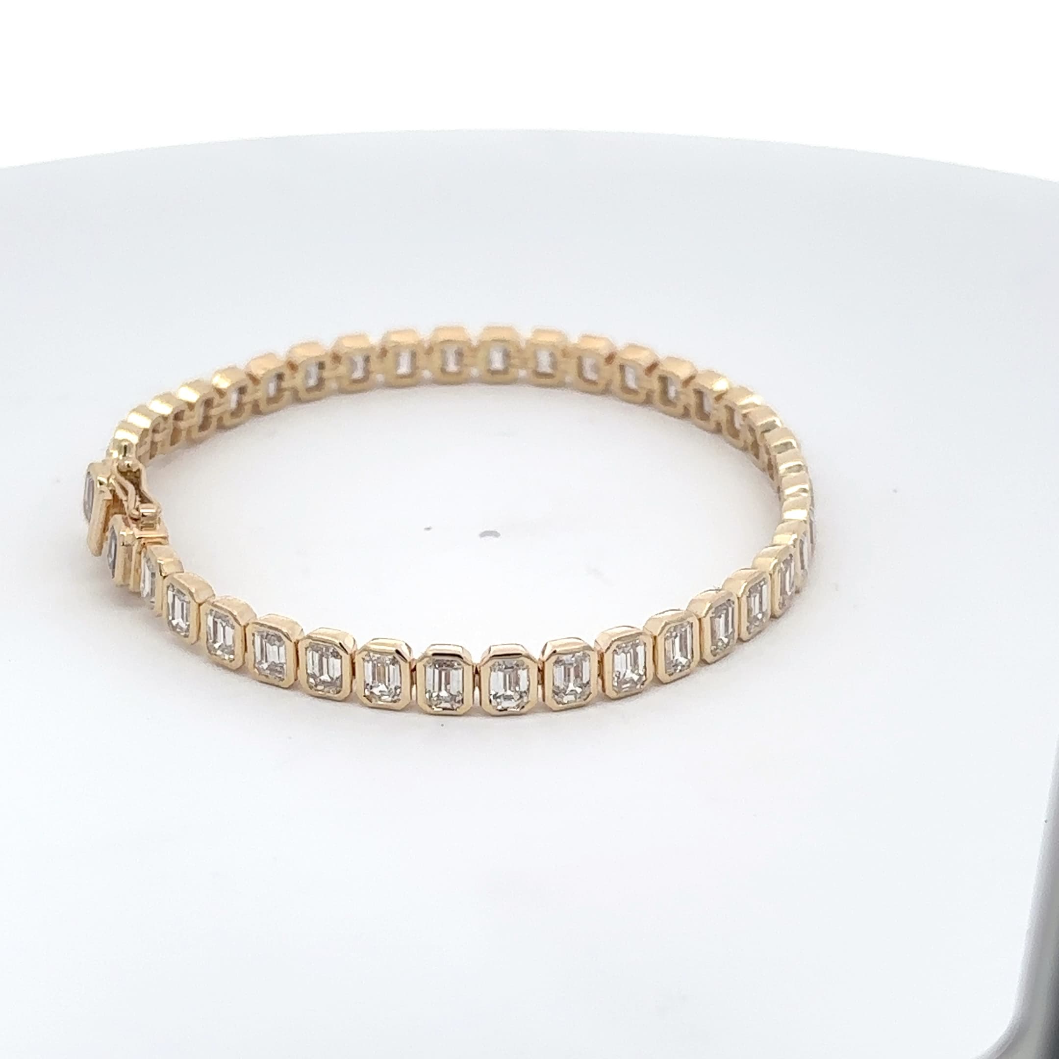 Yellow Gold Emerald Cut Diamond Bezel Tennis Bracelet 5
