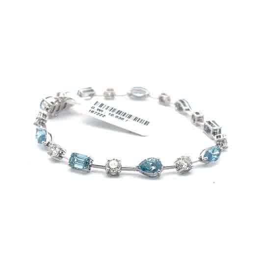 Tennis Bracelet with blue Aquamarine mix shapes and round Diamond