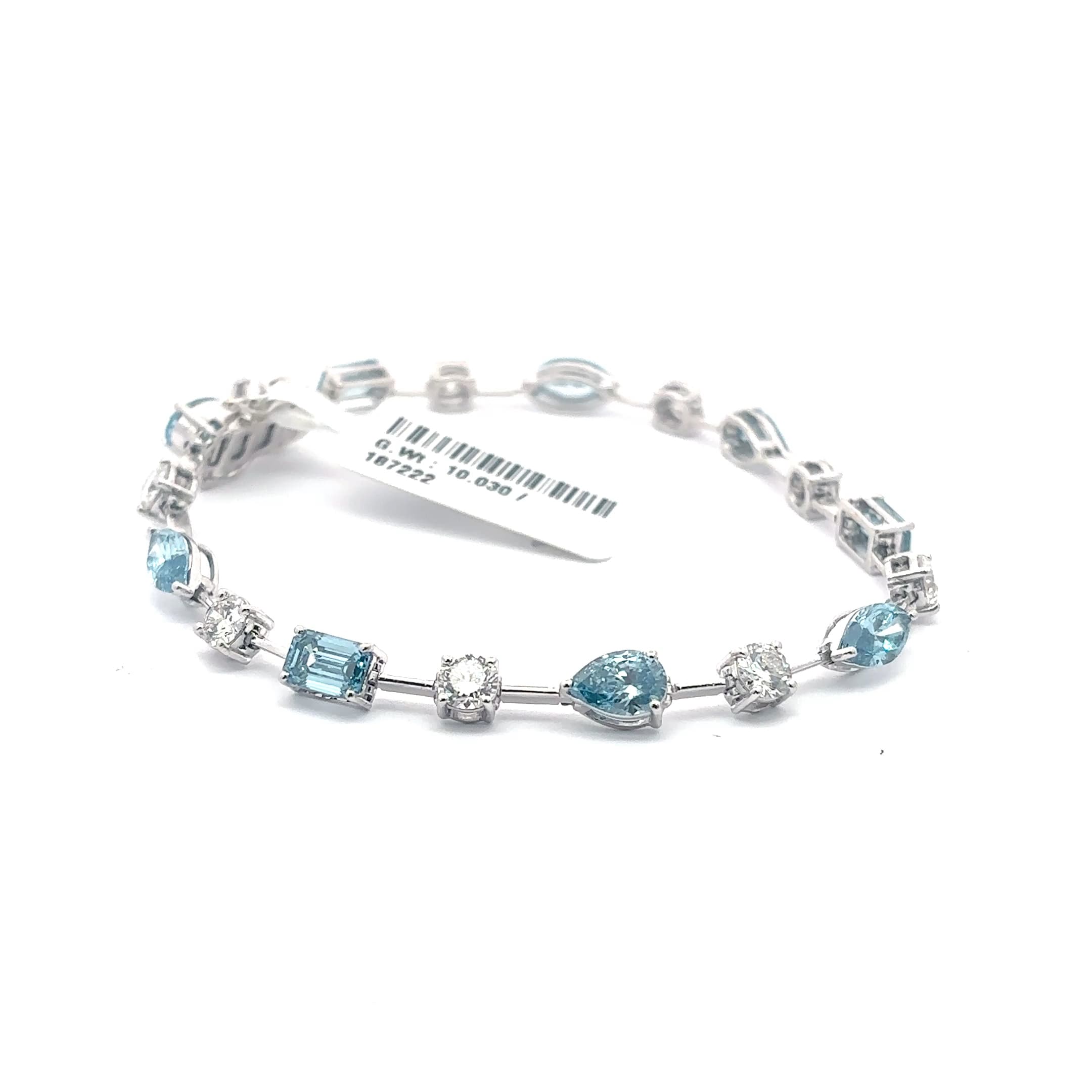 Tennis Bracelet with blue Aquamarine mix shapes and round Diamond 2