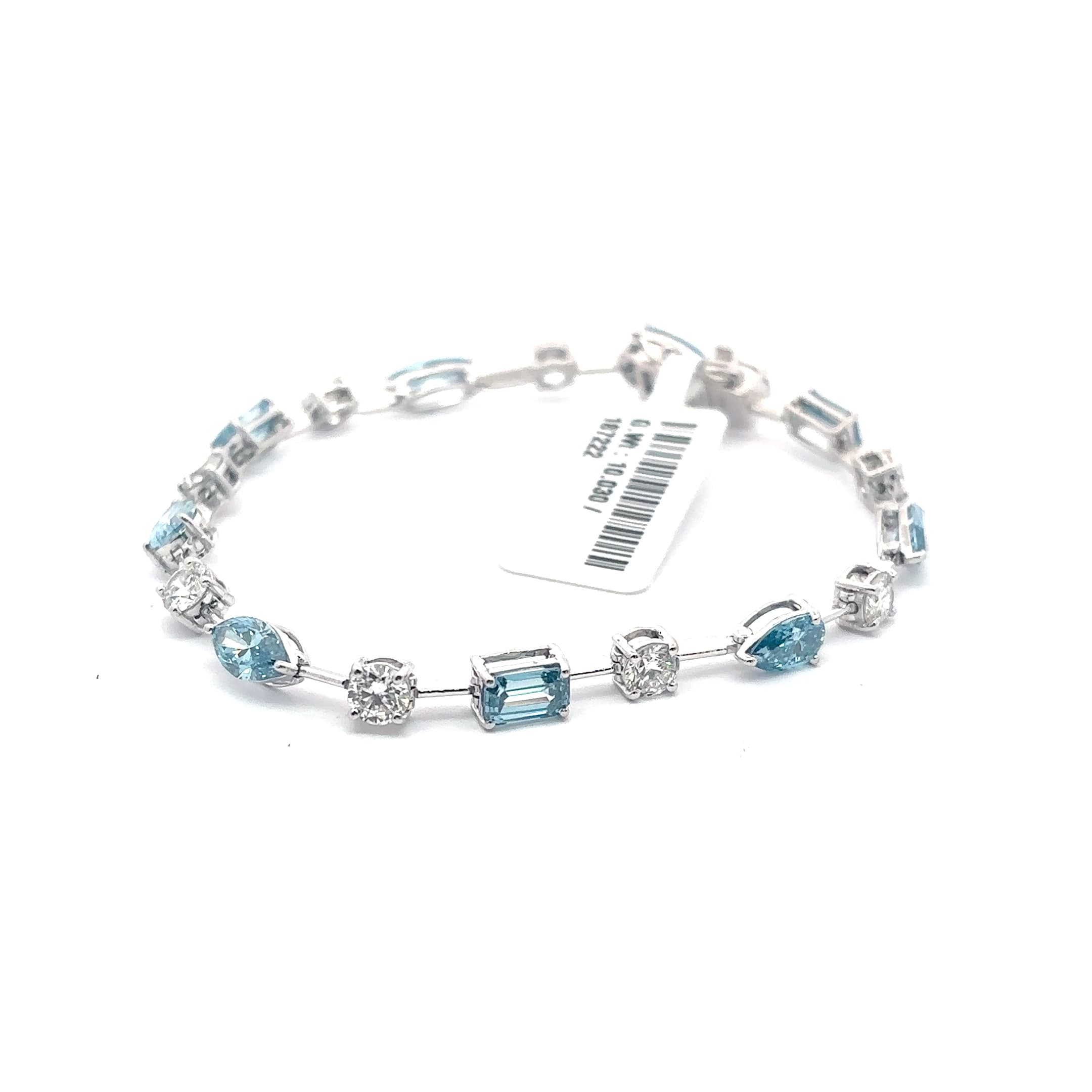 Tennis Bracelet with blue Aquamarine mix shapes and round Diamond 3