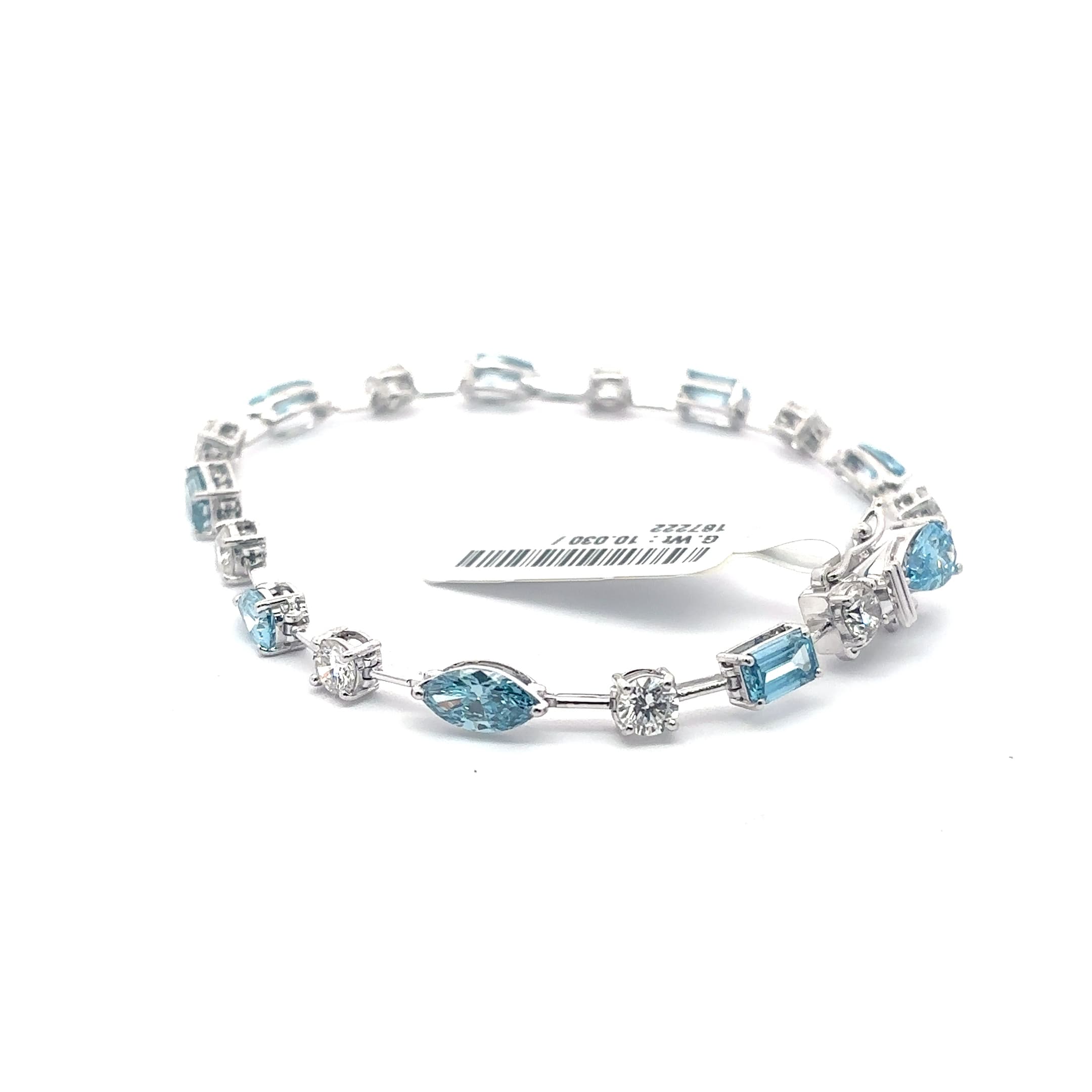 Tennis Bracelet with blue Aquamarine mix shapes and round Diamond 4