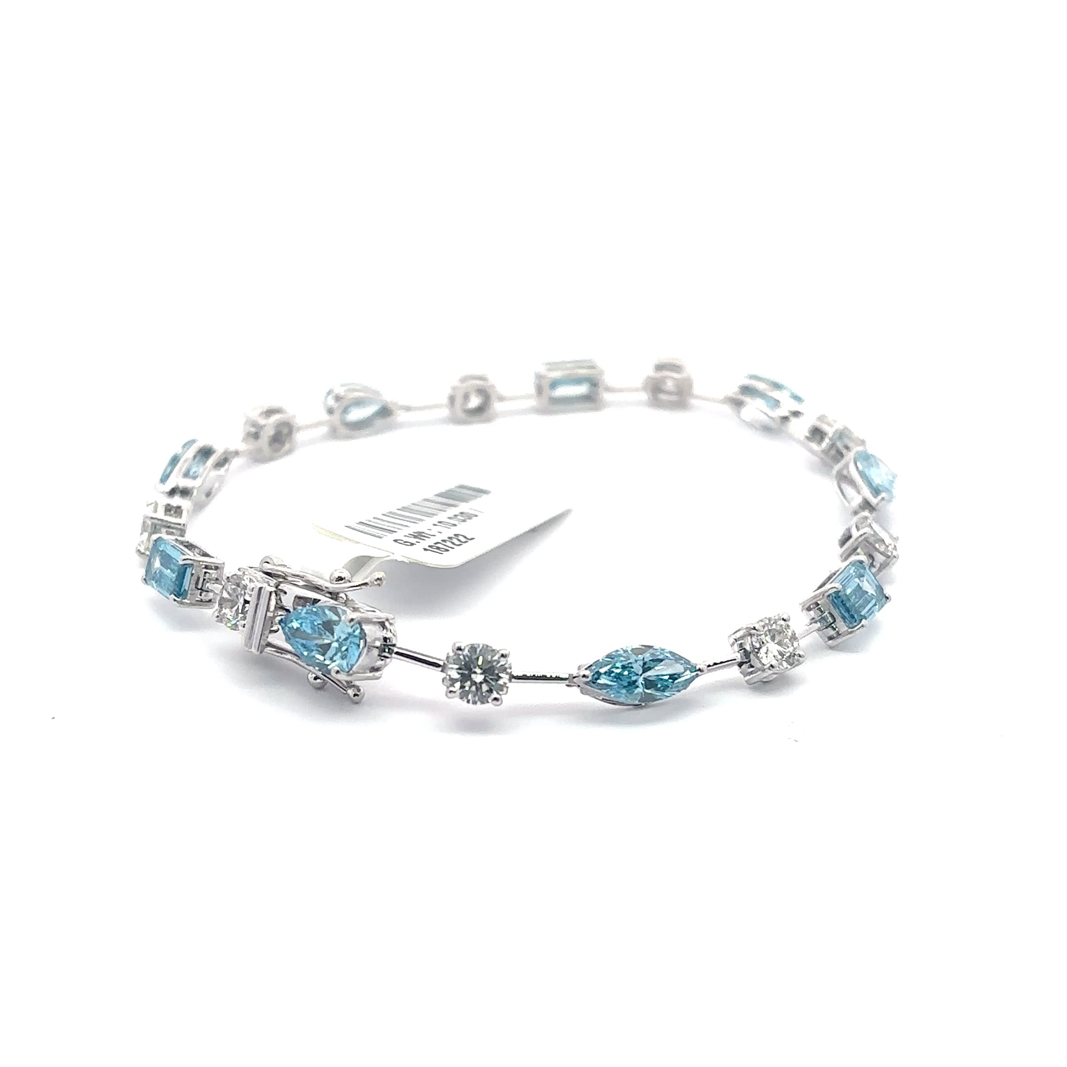 Tennis Bracelet with blue Aquamarine mix shapes and round Diamond 5