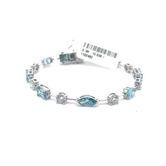 14k White Gold Bracelet with Bluish Aquamarine and round diamonds
